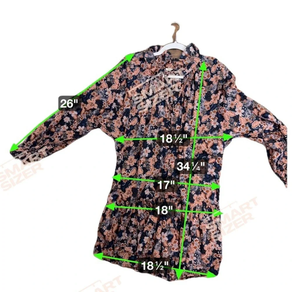 Antropologie SUNDRY Floral Print Ruffle Mock Neck Long Sleeve Mini‎ Dress SZ 2/M